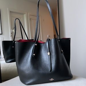 Used Coach Market Tote with Red Interior and real leather with golf accents